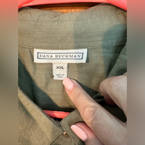 Dana Bachman Olive/Khaki Sleeveless Linen Blend Button Down Shirt Size XXL - Picture 3 of 10